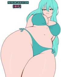 1girl 1girls arms_behind_back benjatoon big_ass big_belly big_boobs big_breasts big_butt big_thighs bikini bikini_bottom bikini_top cute cute_face hatsune_miku legs legs_together miku_hatsune patreon patreon_artist patreon_exclusive patreon_link patreon_logo patreon_reward patreon_url patreon_username sexy sexy_body sexy_female sexy_pose wip work_in_progress