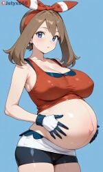 ai_generated brown_hair brunette_female female jstyx666 may_(pokemon) naked naked_female nude nude_female pokemon pokemon_protagonist pokemon_rse pregnant pregnant_female solo solo_female solo_focus