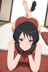 1girls ai_generated ass ass_bigger_than_head bare_shoulders black_eyes black_hair blush boruto:_naruto_next_generations bottom_heavy breasts china_dress chinese_clothes crossed_ankles dress fat_ass female female_only full_body gloves indoors inviting inviting_to_sex kurotsuchi leaning light-skinned_female light_skin lying lying_down lying_on_bed lying_on_stomach mature mature_female nakadashi naked naruto naruto_(series) one_shoe one_shoe_on pale-skinned_female pale_skin pixie_cut presenting presenting_ass shiny shiny_hair shiny_skin short_hair single_sleeve single_slit_dress skindentation solo solo_female solo_focus spreading teasing teasing_viewer thick_ass top-down_bottom-up upper_body