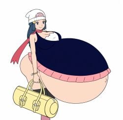 aged_up aged_up_character aged_up_female blue_eyes blue_eyes_female blue_hair blue_hair_female dawn_(pokemon) enjoying_pregnancy hat hyper_pregnancy pink_skirt pokegirl pokemon pokemon_dppt pokemon_protagonist pregnancy pregnant pregnant_belly pregnant_female pregnant_focus super_belly