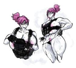 armor_plates barely_clothed barely_contained black_panties g-string ggez2341 huge_breasts naked_female pink_hair roblox tagme