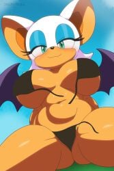1girls anthro bat big_breasts bikini chunkiroll covered_nipples covered_pussy furry green_eyes partial_nudity rouge_the_bat sonic_(series) sonic_the_hedgehog_(series) untied_bikini worm's-eye_view