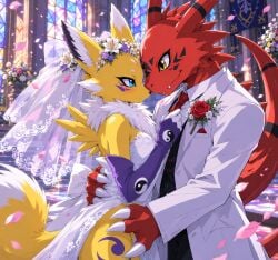 ai_generated digimon digimon_tamers fox_girl guilmon love married_couple renamon