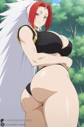 1female 1girl 1girls 2026 ai_generated artist_name ass bangs big_ass big_breasts black_panties blush breasts cleavage closed_mouth curvy day grey_eyes hi_res high_quality high_resolution highres huge_ass huge_breasts large_breasts left_(yomi_no_tsugai) long_hair looking_at_viewer looking_back multicolored_hair outdoors panties patreon patreon_username ponytail red_hair rope sky smile solo thick_thighs thighs tree two-tone_hair underwear unjobdespiert watermark web_address white_hair yomi_no_tsugai