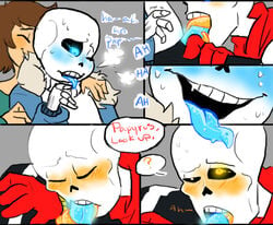 ? animated_skeleton blush bone clothed_sex fellatio female frisk human incest magic_penis male mammal nsfwshamecave oral papyrus penis sans sex skeleton tongue tongue_out undead undertale yaoi