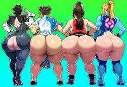 4girls ai_generated ass ass_chart ass_comparison ass_focus back bayonetta bayonetta_(character) big_ass big_breasts breasts chun-li fatal_fury female female_only huge_ass king_of_fighters light-skinned_female lineup mai_shiranui medium_breasts metroid mullon multiple_girls novelai samus_aran simple_background street_fighter street_fighter_6