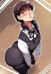 abstract_background ai_generated ass ass_focus ass_up brown_hair bubble_ass bubble_butt butt butt_focus chainsaw_man dress dumptruck_ass dumptruck_butt fat_ass fat_butt female female_focus female_only from_above huge_ass huge_butt jiggling_ass pinafore_dress scar scar_on_face school_uniform solo solo_female solo_focus thick thick_ass thick_thighs thigh tight_clothing wobbling_ass yellow_eyes yoru_(chainsaw_man)