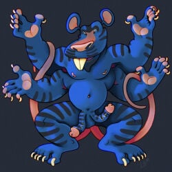 2_tails 4_arms alien alisa_seleznyova_(series) anthro bald_tail blue_body blue_fur blue_skin claws curved_penis erection flexing fur genitals glans hi_res long_teeth male multi_arm multi_limb multi_tail nipples pawpads penis pink_glans pink_nipples pink_nose pink_pawpads pink_tail raised_arms ravuer showing_armpit silly_face simple_background small_eyes smile solo soyuzmultfilm striped_body striped_fur striped_genitalia striped_penis stripes tail the_mystery_of_the_third_planet tigerrat tigrokrys wide_nose