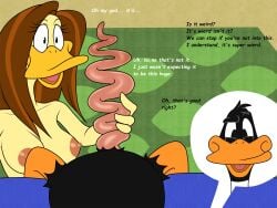 animal_genitalia animal_penis anthro anthro_only boyfriend boyfriend-girlfriend breasts canon_couple cock_shock daffy_duck dialog dialogue duck duck_boy duck_girl duck_penis female furry furry_only girlfriend grabbing_penis imminent_fellatio imminent_oral imminent_sex large_penis looney_tunes lovers lurkingtyger male male/female naked penis surprised surprised_expression tagme talking text the_looney_tunes_show tina_russo