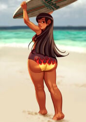 1girls aged_up ass beach big_ass bikini bubble_butt dark-skinned_female dark_skin disney female female_only lilo_and_stitch lilo_pelekai long_hair solo xkorner