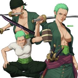 1girls abs big_breasts breikka character_sheet cleavage closed_eye female female_only light-skinned_female muscular muscular_female one_piece roronoa_zoro rule_63 short_hair shounen_jump very_short_hair