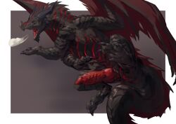babanasaur breath dragon european_mythology feral genitals hi_res knot knotted_penis lying male multicolored_body mythological_creature mythological_scalie mythology on_side penis raised_leg scalie solo thurkearvyth western_dragon wings