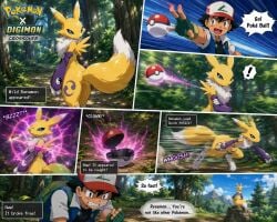 ai_generated ash ash_ketchum digimon pokeball pokemon renamon