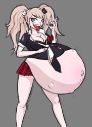 1girls blonde_female blonde_hair blonde_hair_female danganronpa danganronpa_(series) enjoying_pregnancy fetal_movement hyper_pregnancy junko_enoshima kicking_(pregnancy) pregnancy pregnant pregnant_belly pregnant_female sticking_out_tongue sticking_tongue_out villainess wanting_sex