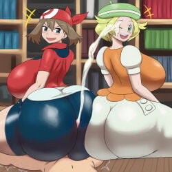 1boy 2girls after_buttjob ai_generated ass bianca_(pokemon) big_ass big_butt buttjob censored_penis cum cum_between_ass cum_drip cum_in_eye cum_on_ass ejaculation excessive_cum female femdom huge_ass huge_butt humiliation looking_back male may_(pokemon) nintendo no_penetration outfucked_male penetration_denial penis pokemon pulling_penis reverse_rape take_your_pick trembling