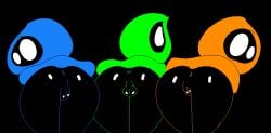 2026 anus balls butt clothed clothing digital_media_(artwork) female genitals glowing glowing_eyes group hood humanoid looking_at_viewer looking_back male nintendo presenting presenting_hindquarters shadow_face slem subrosian the_legend_of_zelda trio vulva