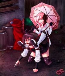 bdsm bondage crazyglitch crying drool female female_only femdom fully_clothed gag gagged humiliation leash_and_collar leash_pull lezdom neo_(rwby) ponyplay ruby_rose rwby