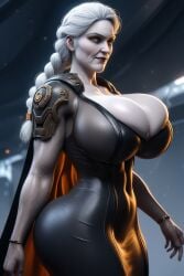 1girls 1woman 3d ai_generated big_ass big_breasts black_dress bodycon_dress colossal_ass colossal_breasts cougar cougar_milf emperor_palpatine genderswap_(mtf) long_hair milf old old_woman older_female orange_eyes pale-skin pale-skinned_female ravenomega rule_63 sith_lord star_wars tight_dress white_hair
