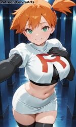 ai_generated corrupted corruption flirting misty_(pokemon) pokemon team_rocket team_rocket_(cosplay) team_rocket_uniform