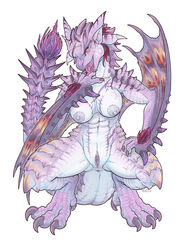 1girls 2016 abs anthro anthrofied anus areola big_areola big_breasts breasts capcom claws clitoris crouching dreadqueen_rathian english_text female flying_wyvern hair horn huge_breasts iggi licking membranous_wings monster_hunter navel nipples nude open_mouth orange_eyes purple_claws purple_horn purple_nipples purple_scales pussy raised_tail rathian red_hair scales scalie scar sharp_teeth signature simple_background solo spikes spread_legs spreading teeth text toe_claws tongue tongue_out video_games white_background wings wyvern