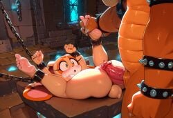 ai_generated bowser castle castle_background chained chained_ankles chained_wrists chains cream_the_rabbit crossover dungeon imminent_penetration imminent_rape imminent_sex king_koopa mario_(series) nintendo sega sonic_(series) sonic_the_hedgehog_(series)
