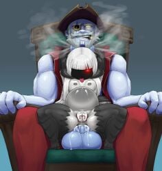1boy 1girl aft anal anal_sex big_ass big_balls big_penis cum cum_in_ass cum_inside cumflation darkafterdark dragon_humanoid female horns maebari oc orgasm pirate pirate_hat riding scales shortstack size_difference squirting squirting_from_anal stomach_bulge stomach_deformation straight sweat tail wet wet_pussy white_hair