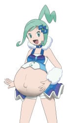 alternate_breast_size breasts dancer dancer_girl dancer_outfit female female_only green_eyes green_hair lisia_(pokemon) pokemon pokemon_oras pregnant pregnant_belly pregnant_female solo super_belly