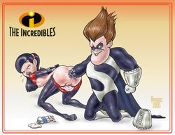 1boy 1girls 2005 bivouac black_boots bondage boots disney elbow_gloves fisting gloves hands_behind_back high_heel_boots pixar pussy rape straight_hair syndrome tagme the_incredibles thigh_boots violet_parr