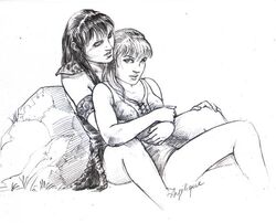 angelique_(artist) female gabrielle_(xena) multiple_girls xena xena_warrior_princess yuri