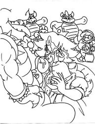 balloon black_and_white bowser empty_(artist) female human humor koopa male mario mario_(series) mario_party nintendo princess_peach straight straight_hair