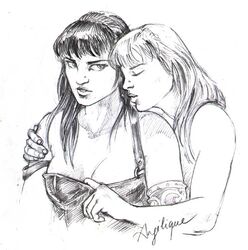 angelique_(artist) female gabrielle_(xena) multiple_girls xena xena_warrior_princess yuri