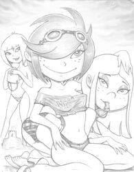 2007 3girls ass bob_cut cartoon_network dat_ass ed_edd_n_eddy eyeshadow female fluffy_(artist) freckles hair_over_one_eye high_heels human kanker_sisters marie_kanker may_kanker monochrome nazz_van_bartonschmeer straight_hair topless