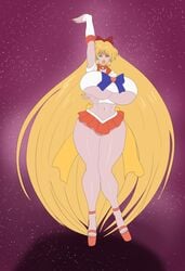 1girls absurdly_long_hair annon arm_under_breasts belly_button bimbo bishoujo_senshi_sailor_moon blank_stare blonde_hair blue_eyes bow breast_lift breasts choker cleavage clothing earrings eyeshadow female fingerless_gloves gloves hair_bow high_heels huge_breasts huge_hair human large_breasts lipstick long_hair looking_at_viewer magical_girl midriff minako_aino miniskirt no_panties no_panties_under_skirt open_toe_shoes orange_eyeshadow orange_lipstick platform_heels sailor_uniform sailor_venus skirt solo star_earrings thighs tiara underboob very_long_hair vulva waist_bow yellow_lipstick