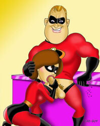 bad_guy disney elastigirl female helen_parr lowres male mr._incredible penis pixar robert_parr smooth_skin testicles the_incredibles