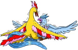 ambiguous_gender ambiguous_penetrated articuno avian blue_feathers cum dragon_soul_e feral feral_on_feral legendary_pokemon moltres motion_lines nintendo pokémon_(species) pokemon pokemon_(species) pokemon_only simple_background tagme tongue tongue_out white_background yellow_feathers