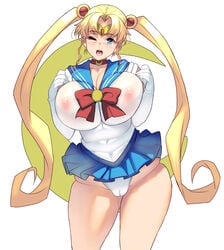 1girls 2021 absurd_res aged_up alternate_breast_size ass_visible_through_thighs bishoujo_senshi_sailor_moon blonde_hair blue_eyes breast_squeeze breasts cameltoe choker chubby cleavage clothing covered_navel crescent_moon elbow_gloves eyebrows_visible_through_hair female female_only gloves head_tilt highres huge_breasts jewelry large_breasts leotard long_hair long_twintails looking_at_viewer masao milf miniskirt moon nipples nipples_visible_through_clothing one_eye_closed open_mouth sailor_moon sailor_senshi_uniform shirt short_skirt shounen_jump simple_background skirt slightly_chubby smile solo solo_female standing teeth thick_thighs thigh_gap thighs tiara tied_hair tight_clothing tongue twintails uniform usagi_tsukino very_long_hair white_background white_gloves white_leotard wide_hips wink wrinkles