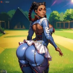 ai_generated apex_legends ass big_ass big_breasts big_butt braided_hair braided_twintails breasts briefineshi dark-skinned_female dark_skin huge_ass large_ass loba loba_(apex_legends) makeup nai_diffusion red_eyeshadow red_makeup respawn_entertainment small_waist stable_diffusion tattoo thick_ass thick_thighs two_tone_hair waist yellow_eyes