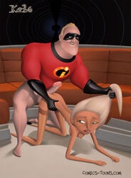 1boy 1girls cheating comics-toons.com disney female karbo_(comics-toons) male mirage_(the_incredibles) mr._incredible nipples pixar robert_parr straight_hair tagme the_incredibles