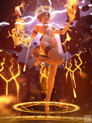 3d areolae belly_button breasts brown_hair feet feet_up female fire fit_female floating garter_belt glowing_eyes godwin light-skinned_female light_skin lightning magic magic_user naked naked_female neroxliv nipples nude nude_female oc original original_character pinup ponytail sorceress summoning tagme toes witch