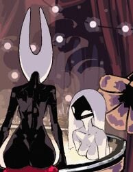 2girls alternate_hairstyle artist_name ass ass_focus bath bathing big_ass black_body blush blushing breasts completely_nude completely_nude_female duo female female_only fit fit_female hair_down hollow_knight hollow_knight:_silksong hornet_(hollow_knight) horns hot_spring hourglass_figure humanoid indoors lace_(hollow_knight) medium_breasts nude nude_female onsen shantysixix sideboob sitting steam team_cherry thick thick_ass water watermark white_body white_eyes wide_hips yuri