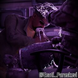 2boys animatronic blowjob corpse cum cum_in_mouth dead_by_daylight dimly_lit enati_paraskevi excessive_cum five_nights_at_freddy's fnaf gay hand_on_head jonah_vasquez oral springtrap springtrap_(fnaf)