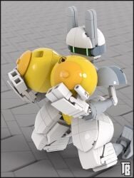 3:4 3_fingers 3d_(artwork) anthro big_breasts black_border border breast_grab breasts crouching cybernetics digital_media_(artwork) female fingers fondling futuristic genitals glowing glowing_eyes hand_on_breast hi_res huge_breasts hyper hyper_breasts industrial lego lego_brick machine military model_kit nipples nude nude_female rev-rabbit robot_anthro robotic solo synthetic thiccbrick vulva white_body