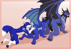 all_fours anal anus ass balls blue_fur blue_skin canine closed_eyes dragon erection fox fur hybrid licking male mammal nik_(sonicfox) omni_(sonicfox) oral penis rimming sex simple_background sonicfox tongue tongue_out wolf yaoi