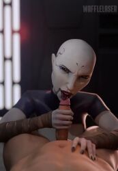 1girls 3d 3d_animation alien alien/human alien_girl alien_humanoid animated asajj_ventress bald bald_female censor_bar censored clone_wars dathomiri facial_markings female handjob longer_than_30_seconds looking_at_viewer no_sound oral pale-skinned_female pale_skin pov pov_eye_contact star_wars tagme teasing_penis tip_tease tongue tongue_around_penis tongue_fucking tongue_play video wafflelaser
