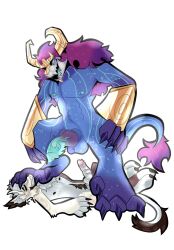anthro asian_mythology aurelion_sol_(lol) balls claws doktor27 dominant dominant_male dragon duo east_asian_mythology eastern_dragon erection feet foot_on_face fur genitals hair hi_res horn knot knotted_penis league_of_legends male male/male muscular muscular_anthro muscular_male mythological_creature mythological_scalie mythology nipples nude penis riot_games scalie spiked_penis spikes spikes_(anatomy) standing stomped stomping tail tencent toes