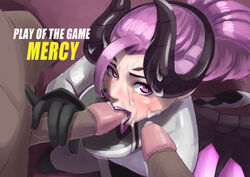 2boys alternate_costume atatatamu blizzard_entertainment cum cum_on_face cumshot devil ejaculation erection facial fellatio female hair horns imp imp_mercy looking_at_viewer male mercy multiple_boys oral overwatch penis pink_hair play_of_the_game purple_hair uncensored