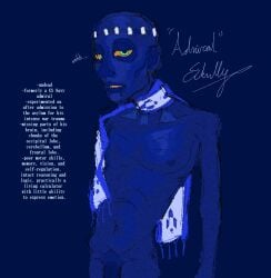 bald blue_body blue_skin brain_drain brain_surgery dark_background dark_skin degredation degredation_text digital_media digital_media_(artwork) drool drool_on_face drool_string drooling energy_drain glowing_eyes green_eyes information information_sheet loss_of_control loss_of_self loss_of_speech low_energy male male_focus male_only military mind_alteration mind_wipe mindbreak mr_shrink naked naked_male navy navy_admiral nudity old_man older_male original original_character penis penis_out personality_death personality_drain poor_posture scar scarf shameless solo stapled stapled_body stapled_wound staples surgical_staple surgical_suture ugly ugly_bastard ugly_male ugly_man unashamed unaware undead unnatural_coloring unnatural_colors yellow_sclera zombie