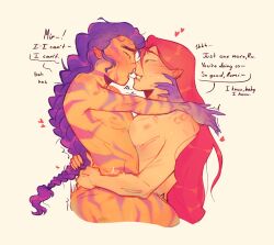 2girls after_kiss bite_mark braided_ponytail cropped_legs demon_girl eye_contact kpop_demon_hunters lessonzer0 long_hair looking_at_another mira_(kpop_demon_hunters) pink_hair pointy_ears purple_hair rumi_(kpop_demon_hunters) simple_background yuri