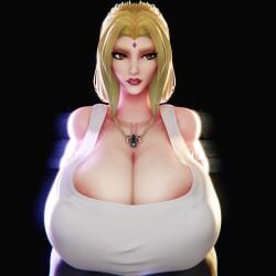 1girls 3d animated areola_slip areolae big_breasts big_lips blonde_female blonde_hair blue_gemstone blue_necklace bottomwear breasts breasts_bigger_than_torso bulging_breasts clothed_female dark_red_lipstick elevenendless endlessillusion female forehead_jewel front_heavy_breasts full_lips fully_clothed gemstone huge_breasts large_areolae lips lipstick massive_breasts mature mature_female naruto naruto_(series) necklace red_lipstick shonen_jump solo tank_top thick_eyelashes thick_lips topwear tsunade upper_body upper_body_focus video voluptuous yellow_eyes