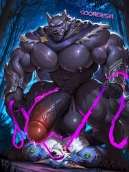 2boys abs ai_art ai_generated anthro ball_tuft bandai_namco bara bara_tiddies bara_tits biceps big_balls big_biceps big_muscles big_pecs big_penis black_sclera blaidd_(elden_ring) blue_fur bondage bound canid canine canis cloak collar crossover daddy dilf duo ear_piercing elden_ring eyes_covered fluffy forest fromsoftware fur furry gay goonerism grey_fur highres huge_balls huge_cock huge_muscles league_of_legends leash leash_pull long_ears lying lying_on_back magic magic_bondage male male/male massive_penis muscular muscular_arms muscular_male muzzle_(object) muzzled night nipples outdoors partially_clothed patreon pecs penis petplay pubic_tuft purple_eyes riot_games sagging_balls saggy_balls scar self_upload sharp_teeth smile submissive tail thick_penis thick_thighs veiny_muscles warwick watermark white_fur wolf wolf_ears wrist_cuffs yaoi